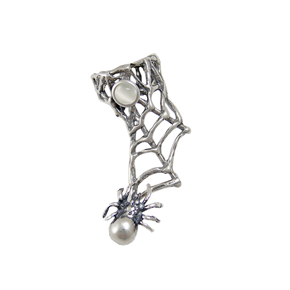Sterling Silver Spider Web Ear Cuff With White Moonstone